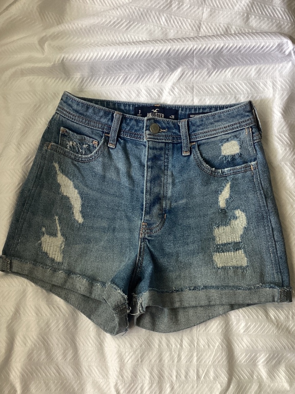 HOLLISTER Denim High-rise Boyfriend Button Fly Distressed Shorts 3 26W
